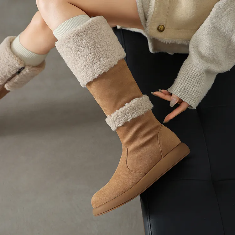 厚底长靴圆头复古加绒加厚保暖雪地靴女2025年冬季新款大码41-43