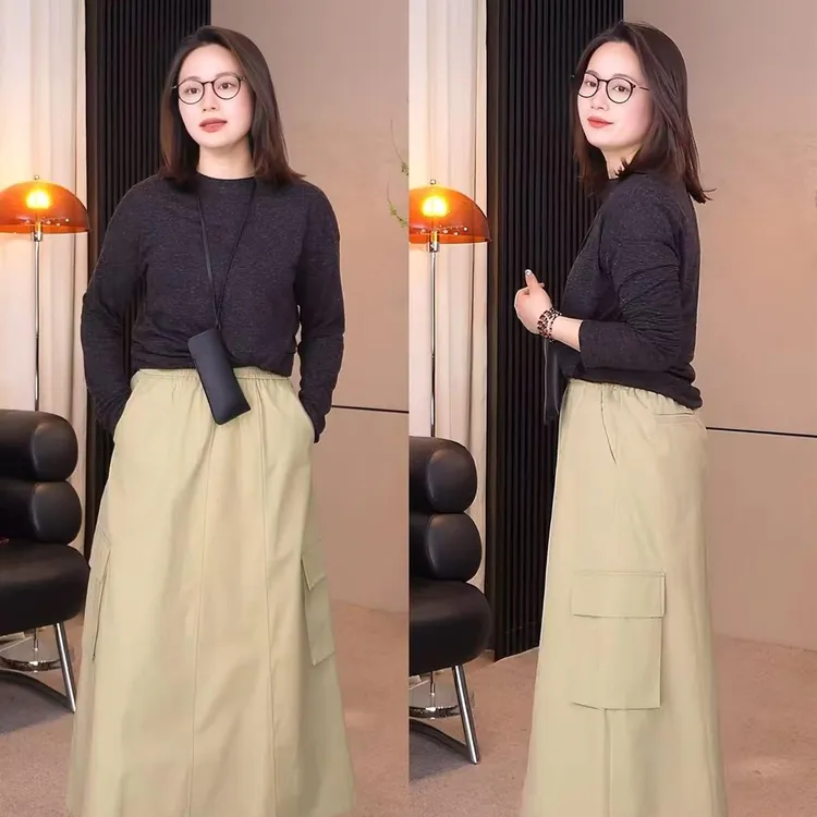 【秋冬福利专属】 山系松紧腰立体口袋休闲工装半裙Q0850
