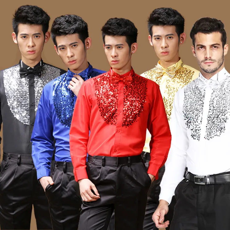 男士礼服演出服衬衫衬衣长袖亮片闪亮亮男士服装合唱服装表演服