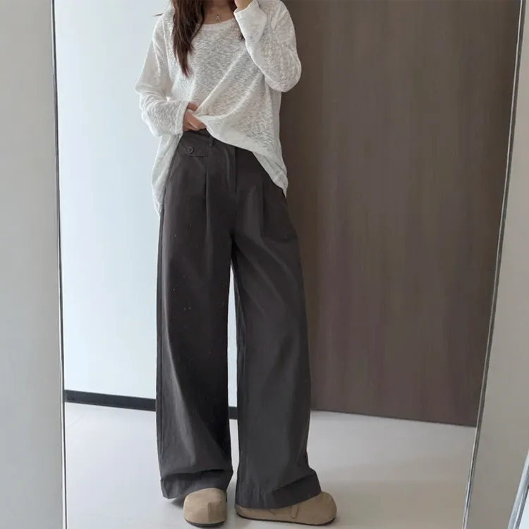 灰色高腰直筒弯刀裤女2025新款秋胖mm显瘦宽松梨形身材休闲阔腿裤