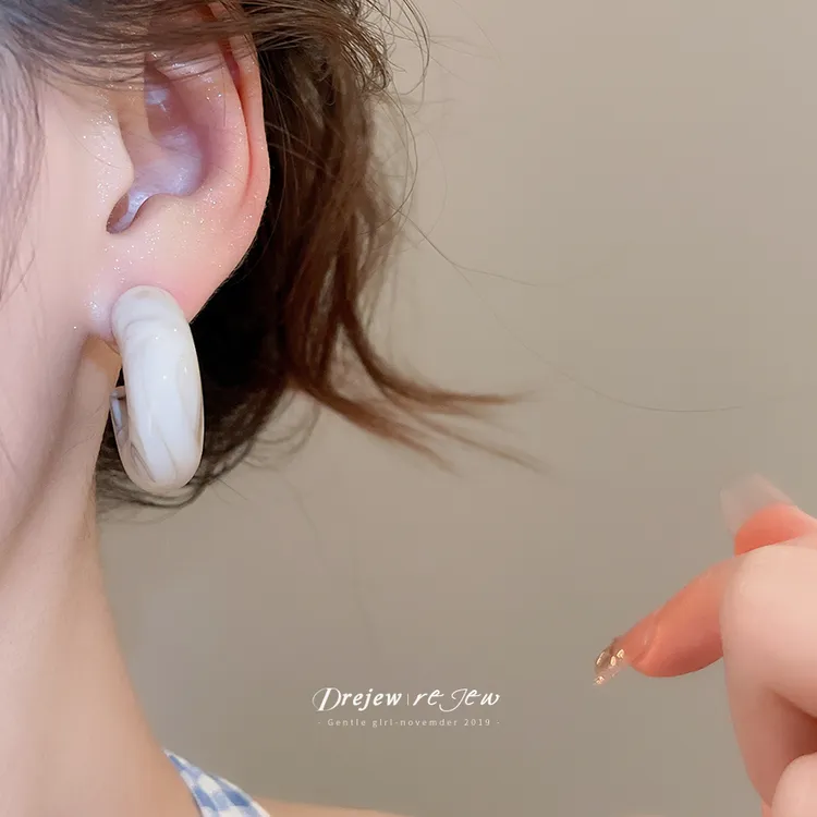 不锈钢亚克力耳饰 韩版韩式日韩白色耳环不锈钢耳饰百搭欧若风