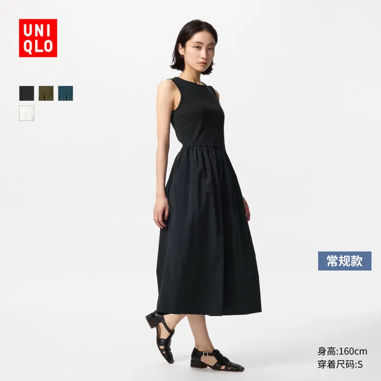 优衣库女装拼接收腰连衣裙/无袖裙子25春夏新款477303