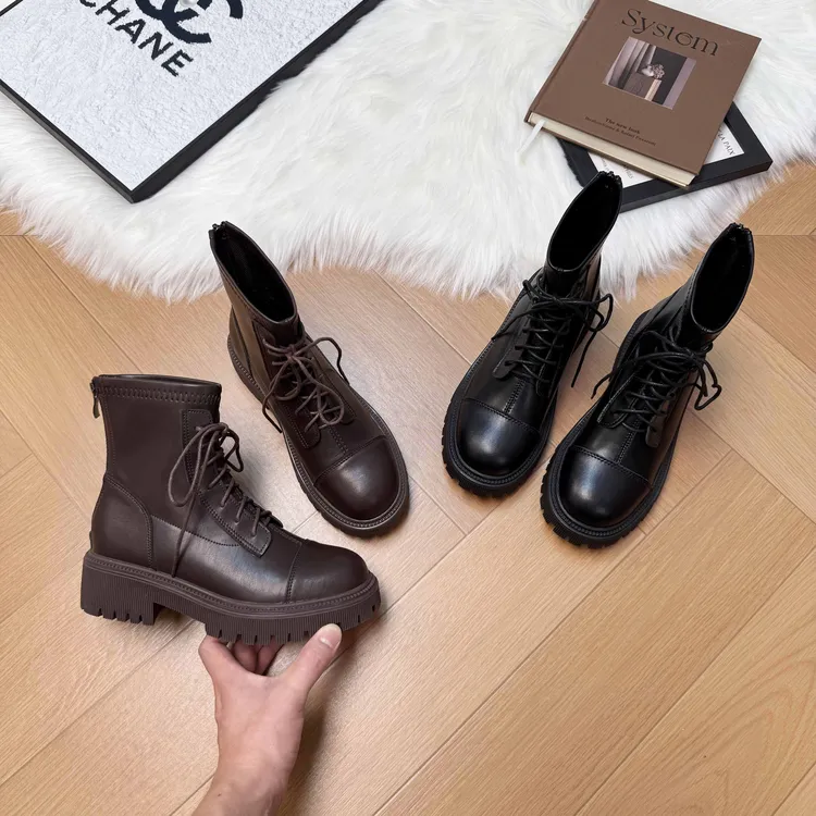 7cm内增高短靴女2025新款秋季百搭马丁靴英伦风真皮靴子厚底女靴