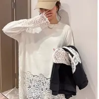 （衣长68）7777磨毛拼接蕾丝镂空针织打底衫女秋冬气质减龄