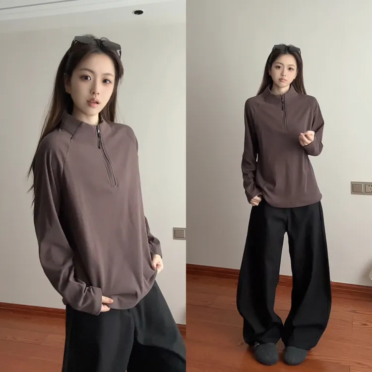 半拉链德绒打底衫男款秋冬美式健身运动长袖t恤重磅正肩保暖卫衣