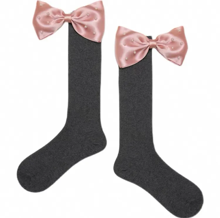 BU可拆卸珍珠蝴蝶结小腿袜复古迪士尼公主袜春夏