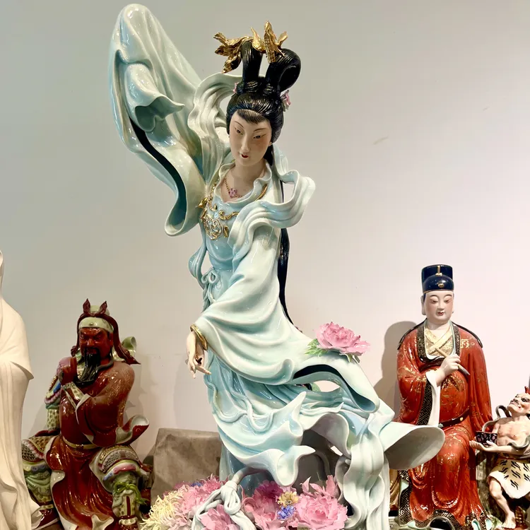 精品百花仙子景德镇陶瓷手工雕刻天女散花中式花仙子仙女神像摆件