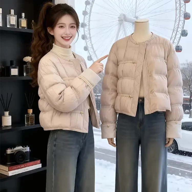 韩系高级感黑色菱格夹棉外套女2025冬季新款洋气保暖显瘦棉衣棉服