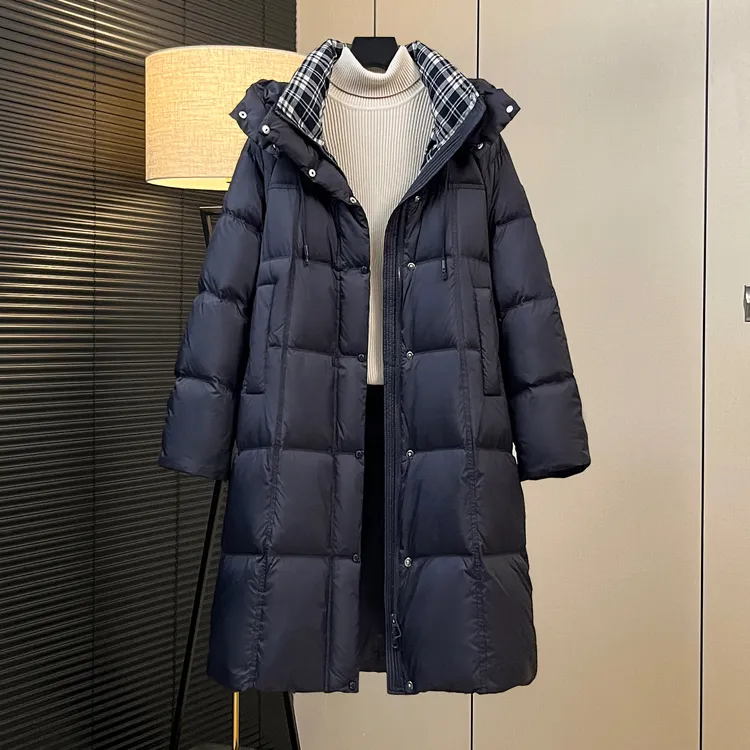 欧货新款宽松加厚羽绒服女中长款过膝白鸭绒连帽抗寒保暖东北外套