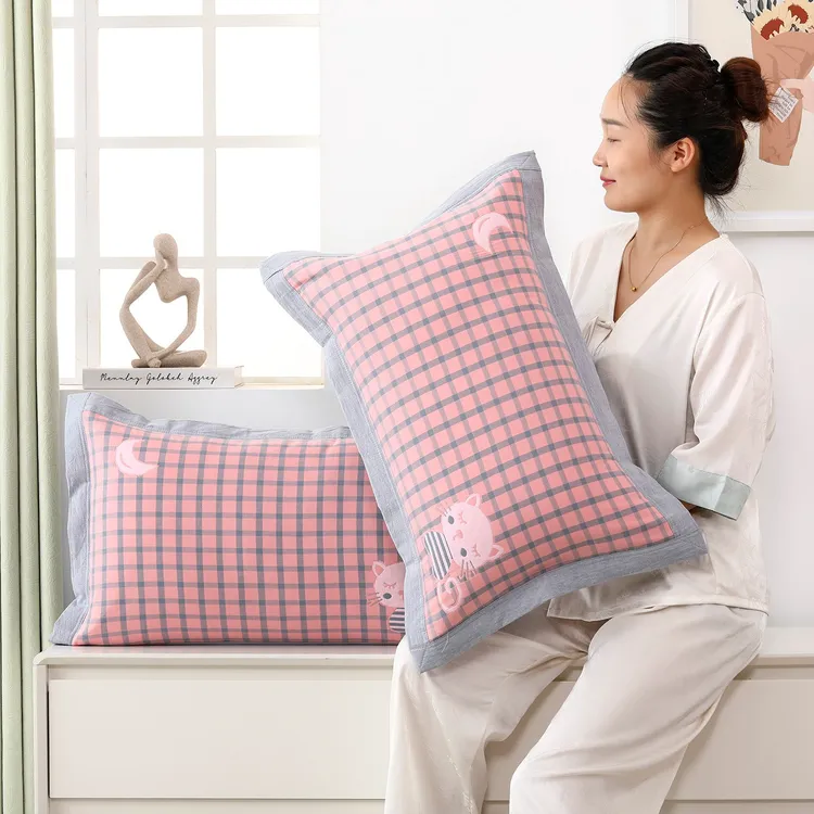 宽边纯棉纱布中号加厚枕套一对装透气吸汗枕头套40*60枕套一对装