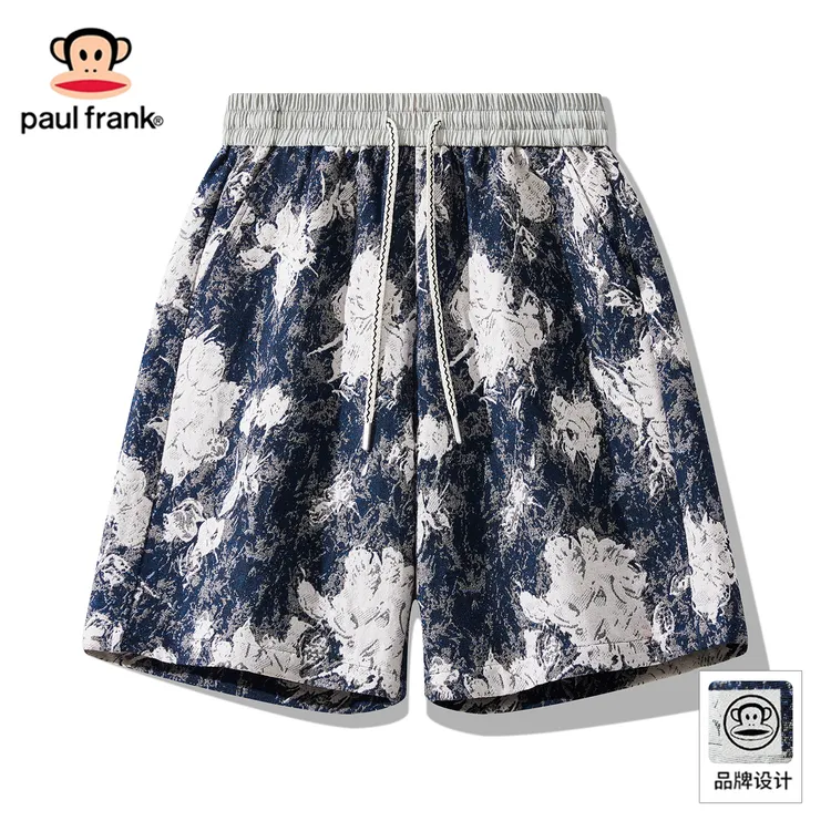 PaulFrank/大嘴猴夏季时尚扎染短裤清凉系带直筒裤宽松男士五分裤