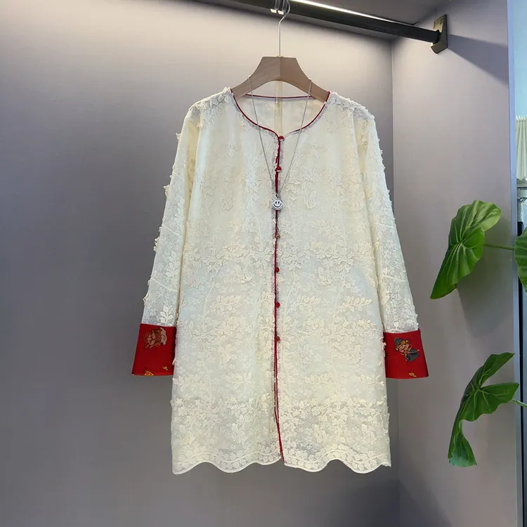 拼色小众设计款式挽袖圆领长袖植绒新中式国风小衫