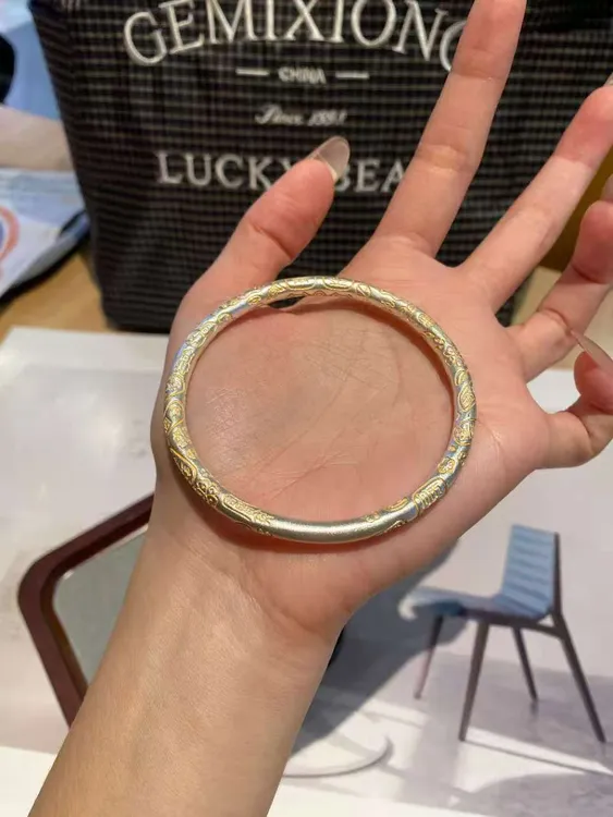 足银手镯 足银9999吉祥祝福语闭口雕刻描金招财猫手镯女