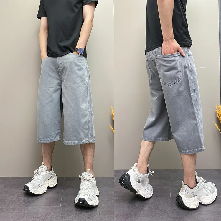 2025年夏季薄款潮流韩版痞帅宽松哈伦青年男士水洗七分美式短裤子