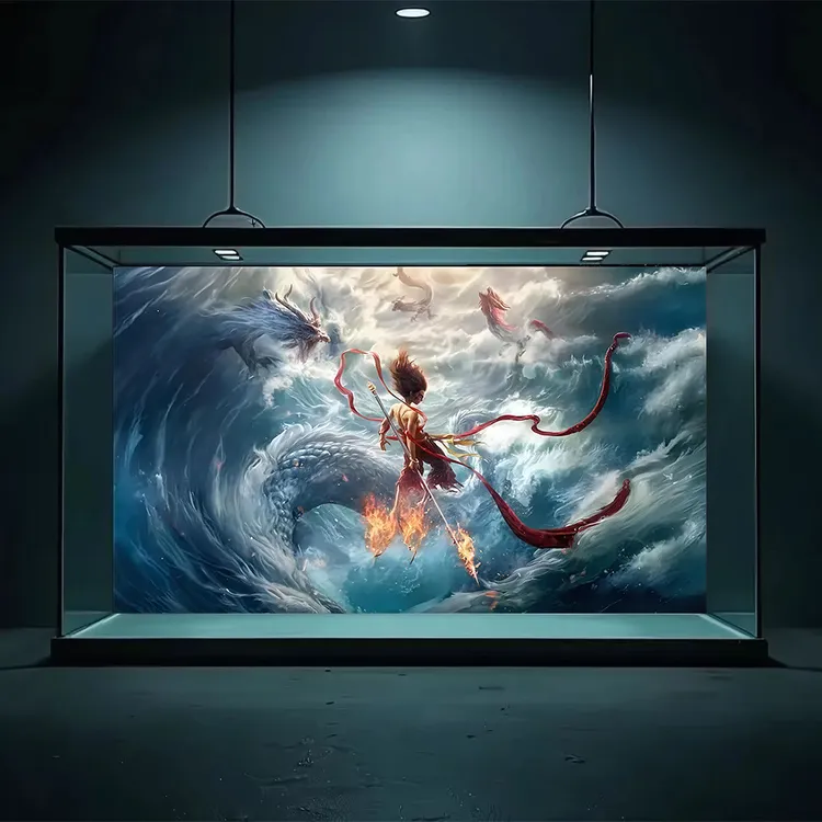 哪吒鱼缸背景贴造景个性立体高清水族装饰壁纸自粘贴新款