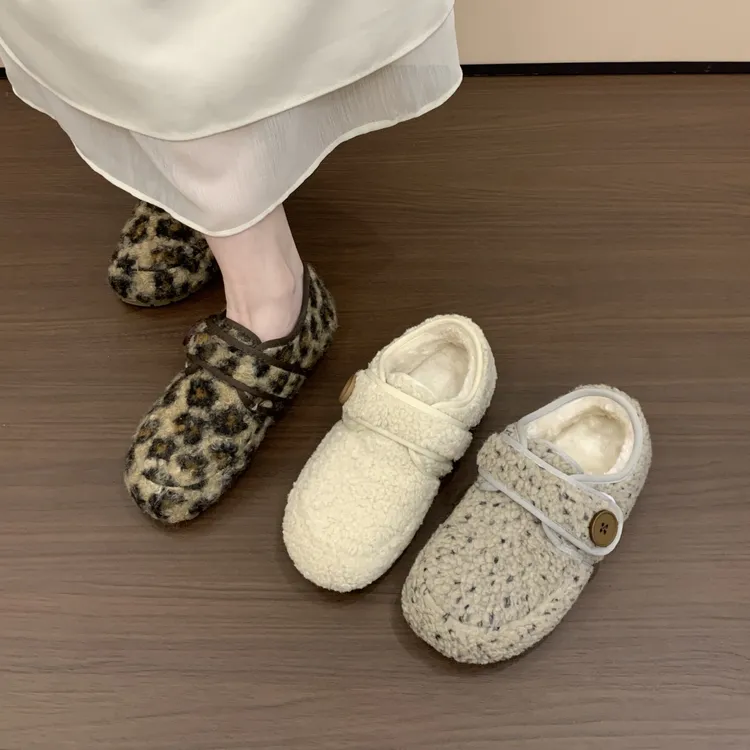 毛毛鞋女外穿2025秋冬新款复古保暖一脚蹬软底豆豆勃肯加绒棉鞋子