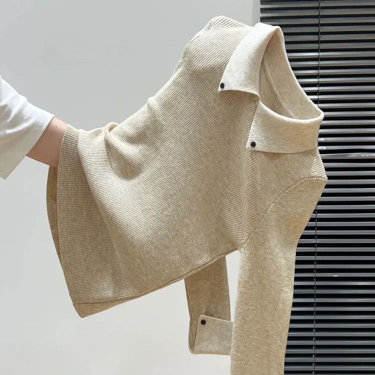 【80-180斤】老钱风Polo领纽扣别致个性针织上衣女秋冬高级感打底衫