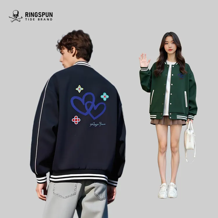 【心·相印】50支高密空气层刺绣棒球服男春秋季夹克男宽松外套潮流