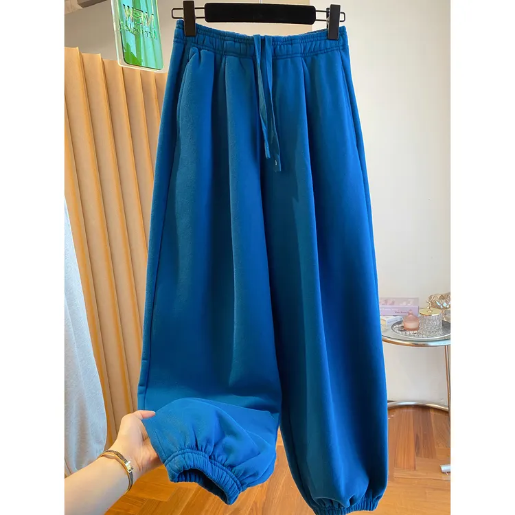 胖妹妹240斤大码加绒加厚卫裤女秋冬季新款宽松休闲束脚裤运动裤