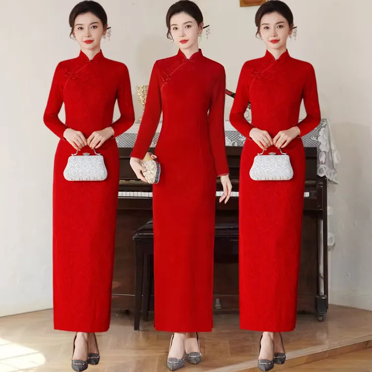 红色年轻婚宴礼服高端走秀旗袍女2025新款婚宴妈妈装婚礼新款高贵