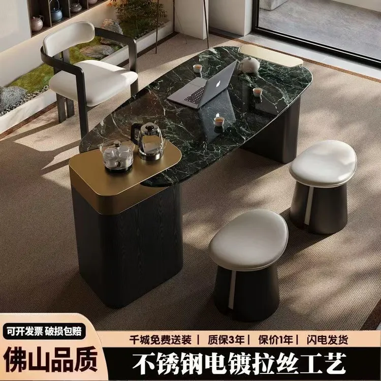 意式轻奢天然奢石茶桌椅组合高级别墅阳台小户型设计师大理石茶台