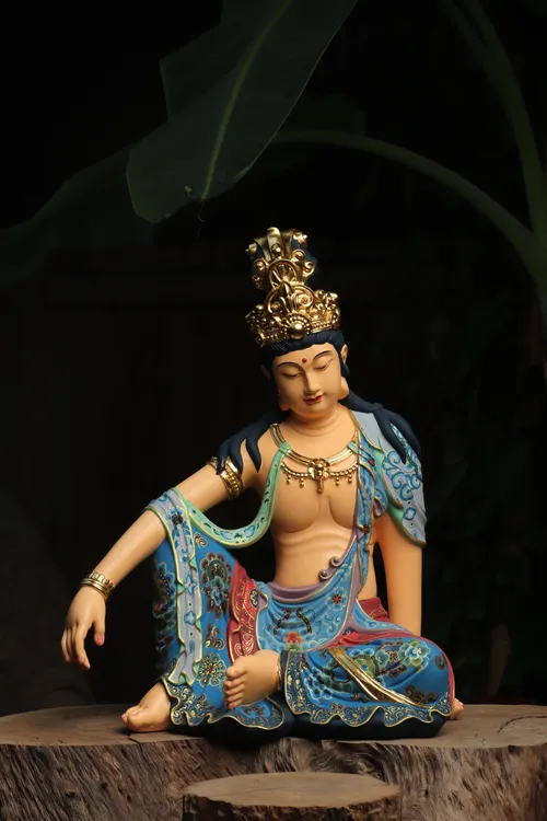 白云石工艺品景泰蓝金彩绘水月观音自在观音创意禅意客厅玄关摆件