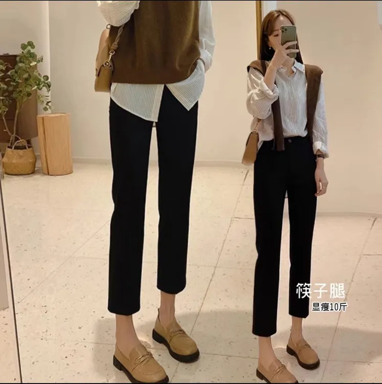 法棍腿秋季高弹力烟管西装裤女八分九分高腰显瘦西裤哈伦裤子1978