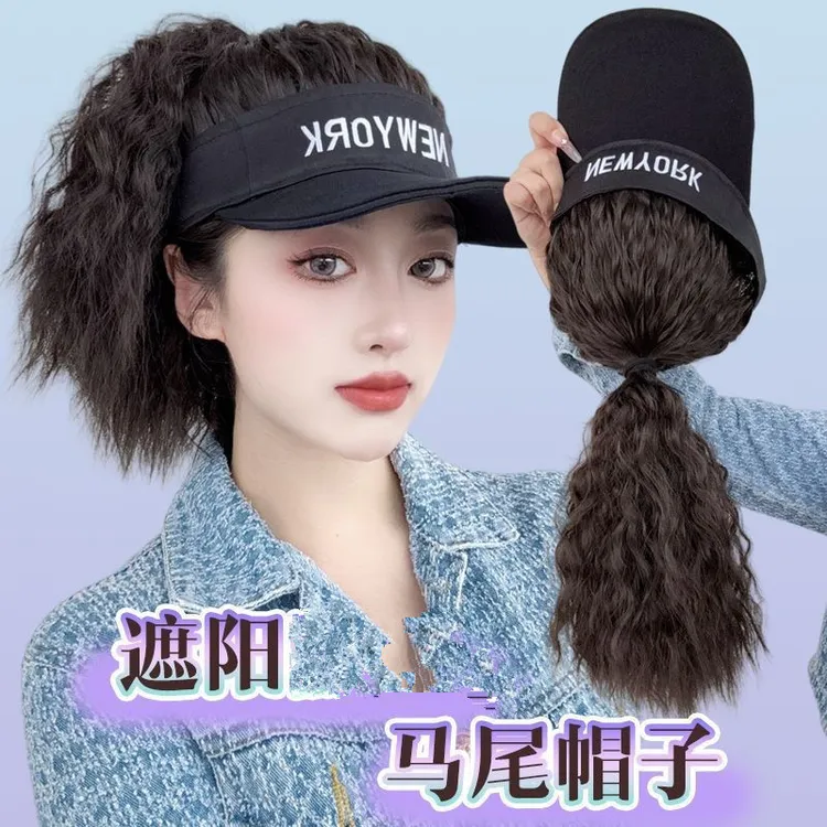 女士假发新款时尚一体连帽式全头套自然仿全真高温丝齐刘海高马尾
