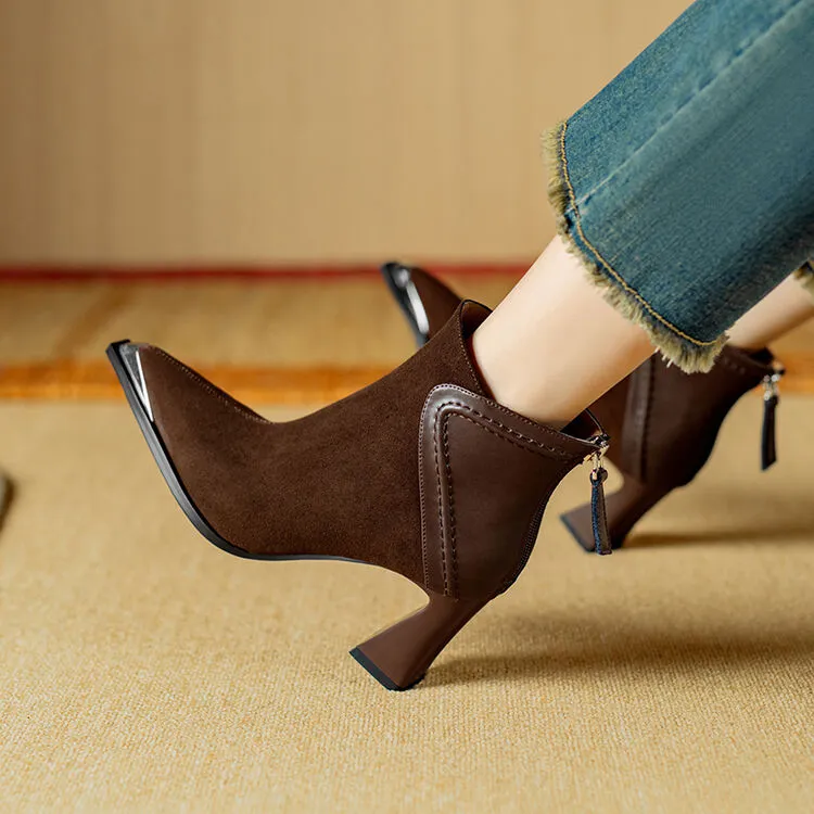 7.5cm~法式复古气质尖头短靴女2025秋冬新款通勤百搭显瘦时装靴女