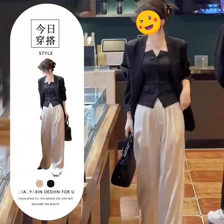 2025年春季新款高端欧货气质感韩系西服外套显瘦背心裤子三件套女