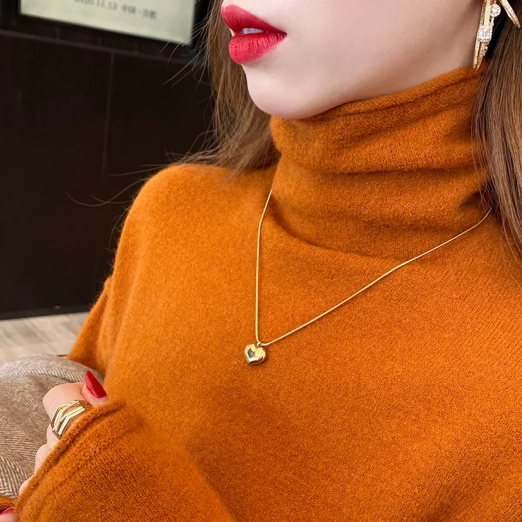 橘色高领打底衫女内搭2025新款秋冬堆堆领针织毛衣长袖上衣