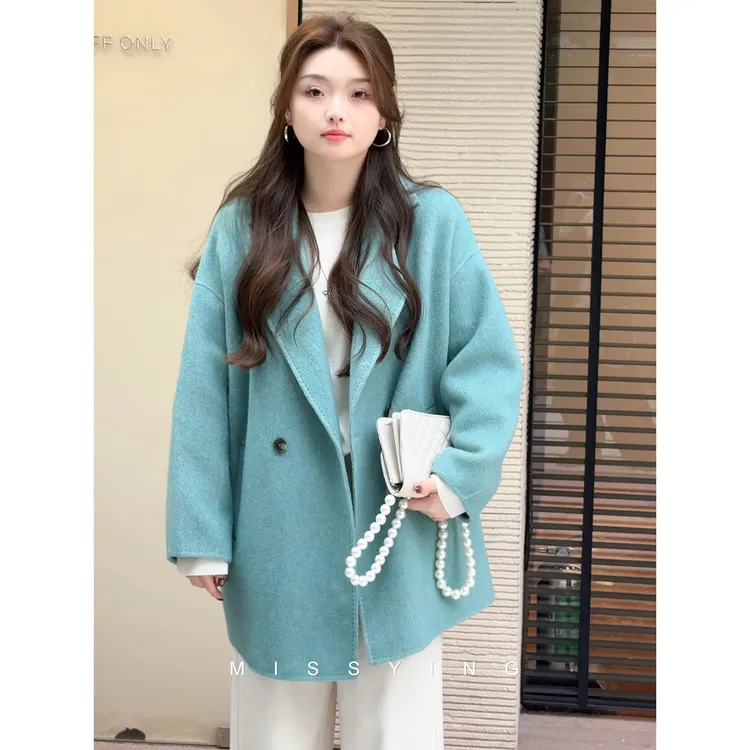 应小姐【浪漫序曲】微胖大码冬季绵羊毛+兔毛+桑蚕丝双面呢气质大衣