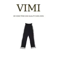 VIMI·轻奢印花直筒阔腿松紧腰撞色弹力卫裤NS17018