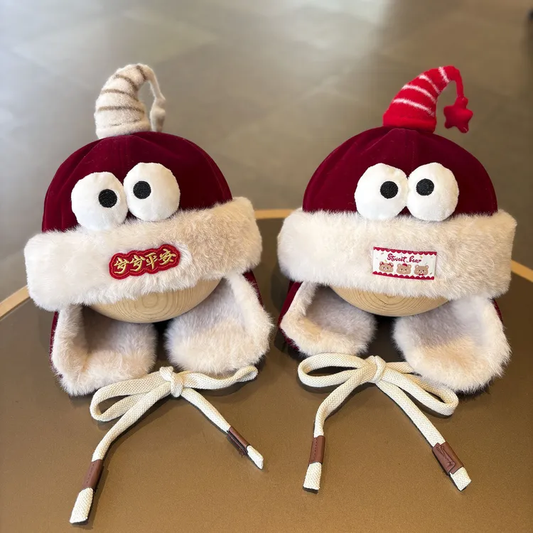 宝宝帽子冬天红色婴幼儿护耳帽新年帽加绒加厚保暖儿童可爱雷锋帽