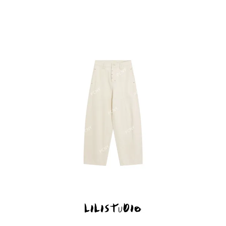 PCNY「凝脂华裤」不理理冬季新款小众女装时尚显瘦直筒阔腿牛仔裤