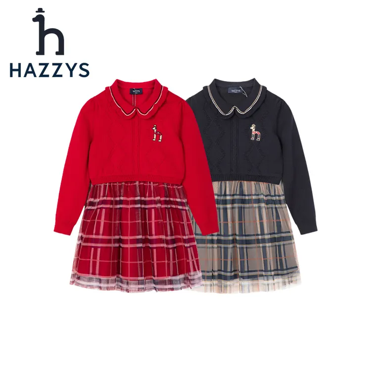 Hazzys/哈吉斯品牌童装【大张小姜】女童裙式上衣秋冬针织复古洋气