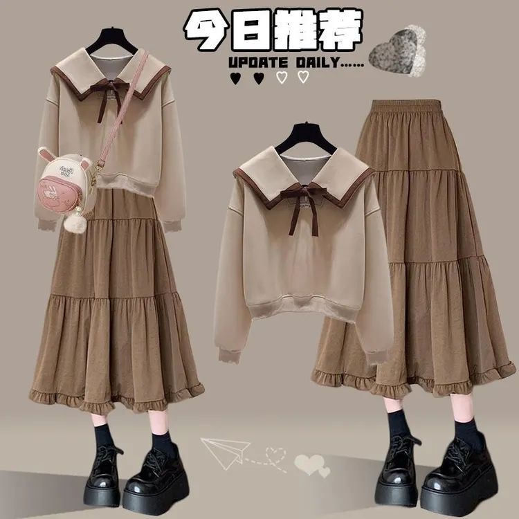 FAVMARTHA学院风少女娃娃领长袖连衣裙春秋新款初中高中学生时尚