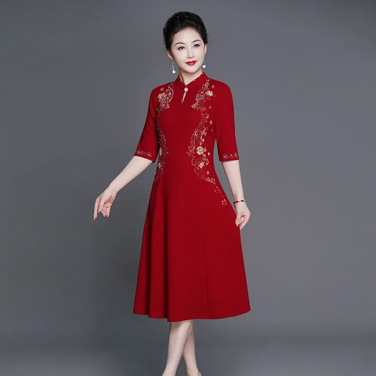 夏季女结婚妈妈装母亲婚礼服饰新款高贵婚庆礼服薄款婚宴连衣裙