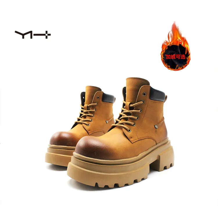 251511秋冬新款厚底7公分增高大头机车风系带马丁靴大黄靴男鞋