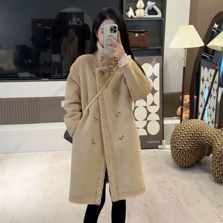 宿慕SUMU两面穿毛毛外套气质女装2025冬季新款时尚毛呢大衣女9086
