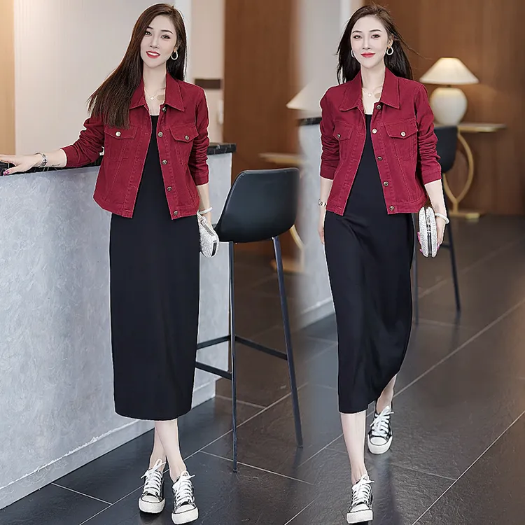 2025秋季新款时尚连衣裙套装女减龄显瘦牛仔外套吊带裙气质两件套