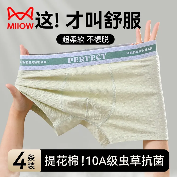 猫人秋冬儿童内裤青少年A类提花棉四角裤10A虫草抗菌男孩平角裤