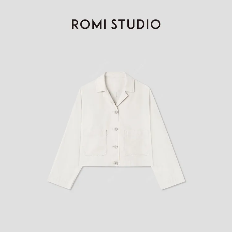 ROMI STUDIO“棕标甄选“100%棉斜纹短款翻领西装外套RWCRW94220