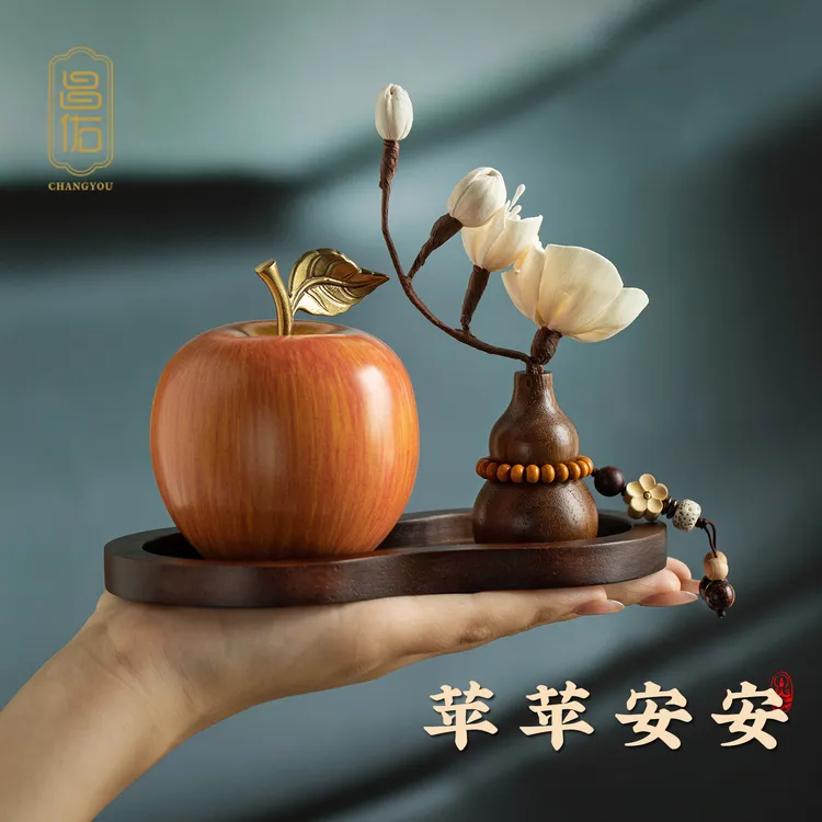 昌佑新款天然胡桃木葫芦汽车摆件铜镀金有趣车内装饰檀木葫芦