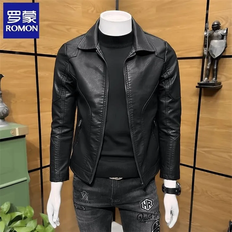 罗蒙春季新款PU皮衣男士2025秋冬修身休闲百搭机车痞帅夹克外套潮