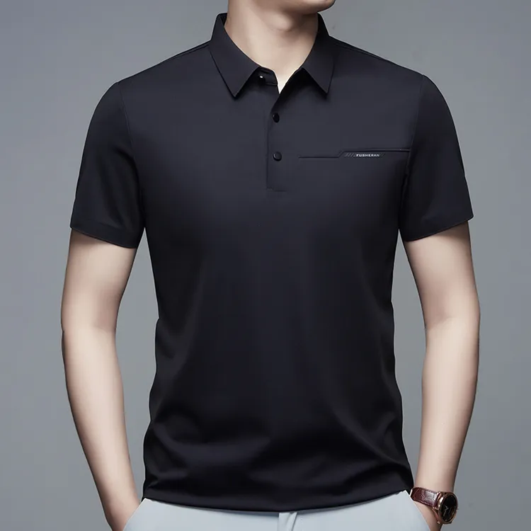 男士短袖polo衫夏季翻领冰丝纯色轻奢高端商务休闲男装半袖T恤男