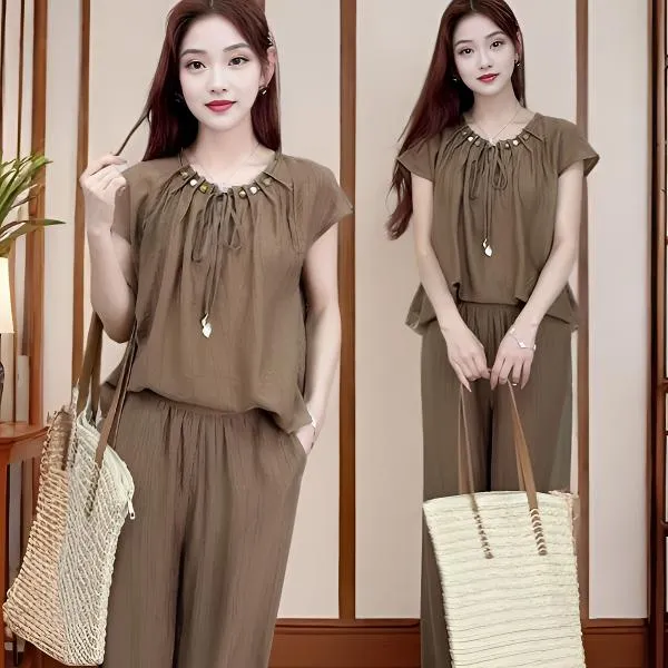 休闲套装女2025时尚套装减龄新款短袖夏季气质宽松洋气两件套装女