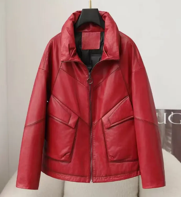 2350厚款短款直筒型做旧常规立翻领油腊牛皮女冬时尚百搭