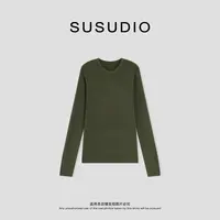  SUSUDIO 16针超细羊毛 针织极简圆领正肩修身弹力打底长袖 50219