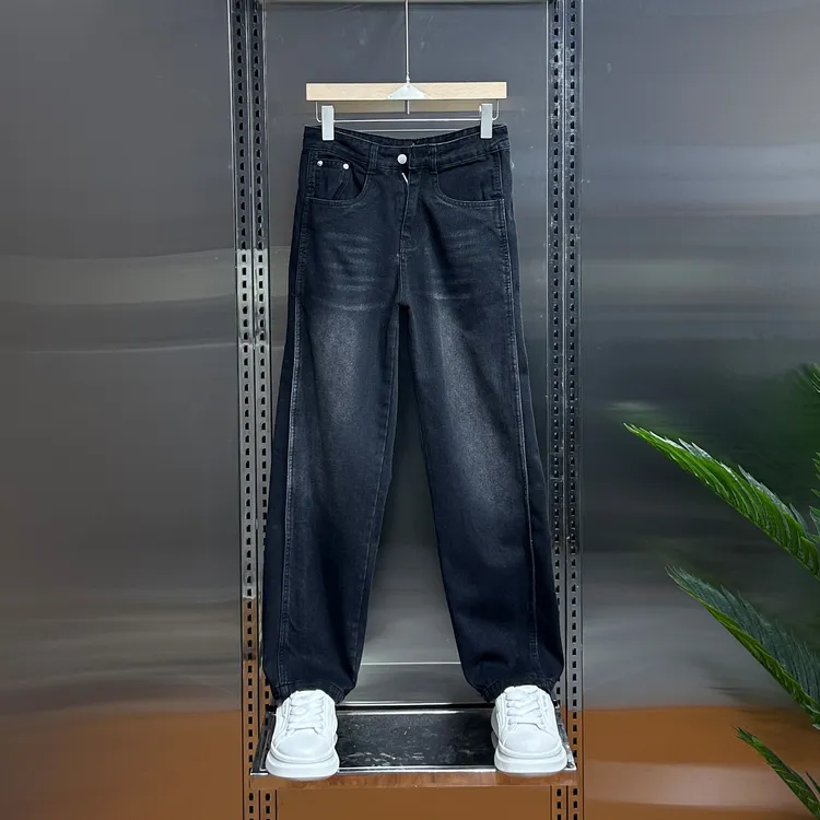 2025男士秋冬新款加绒宽松直筒休闲裤潮牌韩版男款百搭拼接牛仔裤